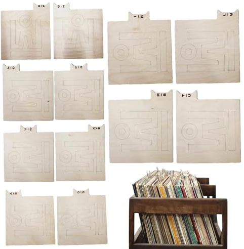 Separadores de discos, separador de registros del alfabeto, separador de registros de letras, organizadores de registros de madera, divisor de estante de biblioteca, divisor alfabético Lp de 12 piezas