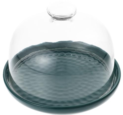 ZUNOXAZ Piatto Espositivo per Dessert in Vetro Trasparente Coperchio Verde da 15 CM Portavivande Multifunzione per Torte Biscotti e Frutta per Ristoranti e Feste