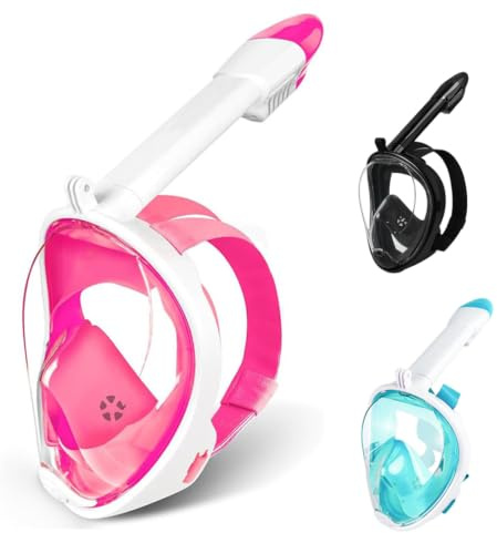 Snorkel Mask Full Face,180°view Snorkeling Gear with Panoramic Design-Compatible Sports Camera, Anti-fog, Anti-leak Technology for a Safe Adults and Kids Snorkeling Experience (Pink, S/M)