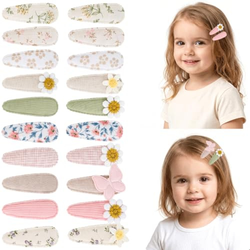 DRERIO Paquete de 20 pinzas para el pelo de bebé para niñas, pinzas de tela neutra, hechas a mano, bonitos accesorios para el cabello, pasadores pequeños de 5,34 cm, adecuados para niños en edad