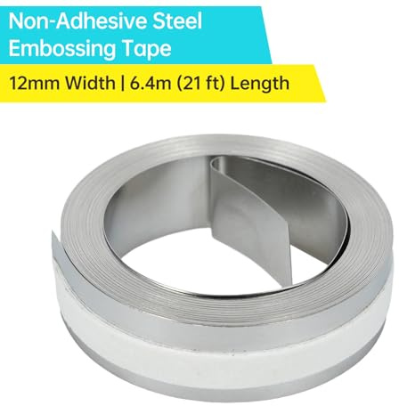 Mingzhe 12 Mm*4,8 M Aluminium Manuell PRÄGLINGSTEJP, Kemikaliebeständig Metalletikettmaskin Påfyllning, för Industriella Skåp/hyllor (Stål non-stickable band 12mm*6,4m)