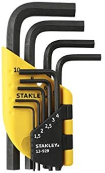 STANLEY 1-13-929 Jeu De Clés Mâles Courtes Sur Support 1.5-10Mm Fabriquées En France - Acier Au Silicium - Conformes Aux Normes Iso 2936 Et Din 911 - 9 Pièces