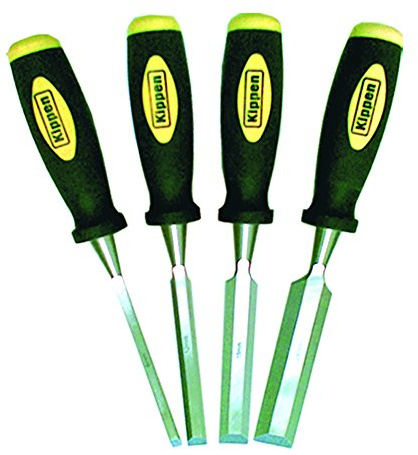 Kippen 1223 - Set di 4 Pezzi di Scalpelli per la Lavorazione del Legno. Con Impugnatura in bicomponente Giallo/Nero.