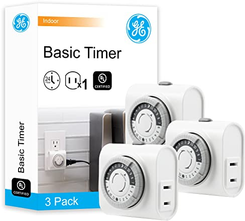 GE 24‑Hour Mechanical Outlet Timer Switch, Single Polarized Plug‑In Control for Indoor Lighting, Lamps, Christmas Trees and Seasonal Decor (3 Pack), 44801