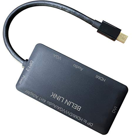 Adattatore Mini DP, Mini Displayport a VGA HDMI DVI Audio 3 monitor contemporaneamente Display Adaptor,Multiport 4 in 1 Video Converter per MacBook Pro Mac Book Air Surface Pro (Mini DP)