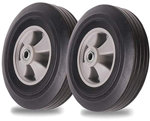 (2-Pack) AR-PRO 10 x 2.5 Flat Free Solid Rubber Tires and Wheel - 10 inch Solid Wheels with 5/8 Axles and 2.25 Offset Hub - Replacement Wheels for Hand Trucks Dolly and Wheelbarrows