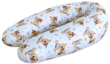 LOOLAY® Cuscino per allattamento XXL, super morbido, cuscino per chi dorme sul fianco, con federa da 170 cm (orso )