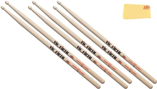Vic Firth 7A American Classic Drum Sticks - 3 Pairs with Austin Bazaar Polishing Cloth