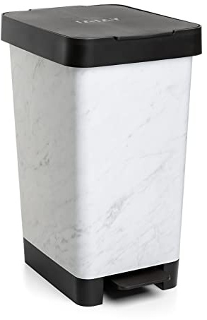 TATAY Pedalhink för Köket Smart Deco 25 L, 26x36x47 Cm, för 30 L Soppåsar | Pedalhink för Avfall | Kompakt och Funktionell Design | För Inom- och Utomhusbruk | Tålig BPA-Fri Plast | Modell Marmor