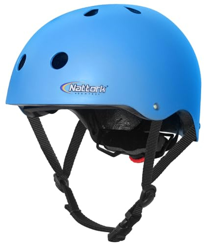 Nattork Skateboard Blue Helmet Protective Gear for Kids Multi-Sport Scooter Helmet with Removable Liner for Bike, Scooter, Inline Skate, Roller Skate, Suitable for Kids