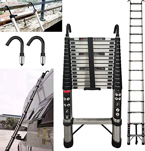 7Sevenjokers 4.4M/14.4FT Telescopic Stainless Steel Extension Ladder, 14 Step, 330Lbs Capacity, Silver