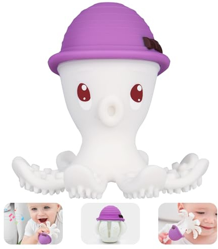 Baby Teething Toys for Babies 6-12 Months, Mombella Octopus Teether for 12-18 Months, Soft Silicone Infant Teething Toys 6-9 Month Old, Kids Chew Toy to Soothe Sore Gums, BPA Free, Purple