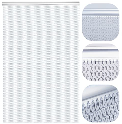 LYMMIYTC Rideau à chaînes en Aluminium, 100×210cm Écrans de Porte à Rideau de chaîne pour Décoration des Portes, Volant en Métal Stores Anti-Insectes Antiparasitaire (Argent)
