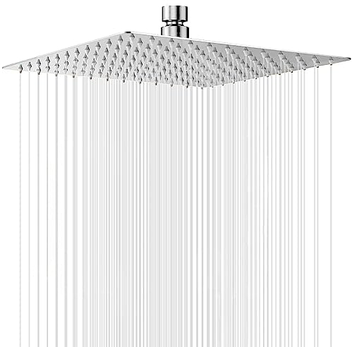 Ohotecy 12 Zoll(30cm) Regendusche Duschkopf Edelstahl AISI304 Regenbrause Anti-Kalk-Düsen Duschkopf Regenduschkopf Quadratisch (Silber)