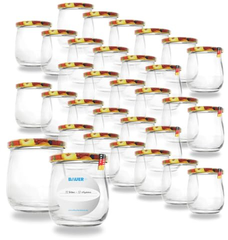 Flaschenbauer Lot de 32 bocaux polyvalents Twist-Off 417 ml – Parfait pour confitures, miel, fruits, légumes – Diverses couleurs
