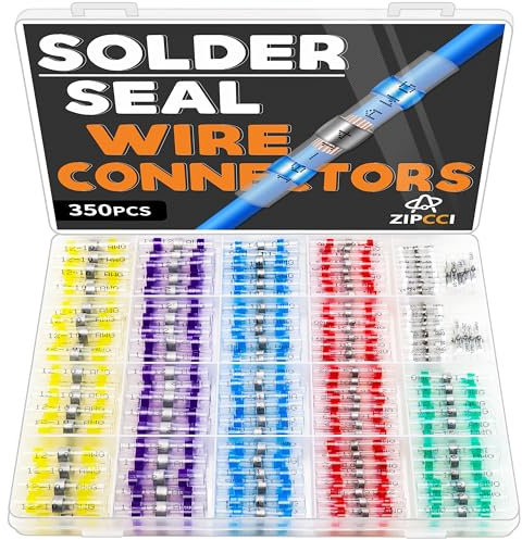 ZIPCCI 350Pcs Wire Connectors Kit - Solder Seal Wire Connectors, Heat Shrink Butt Connectors, Waterproof - Electrical Terminal Splice, Marine Grade - Gauge Wiring, Crimp - Trailer, Automotive, DIY