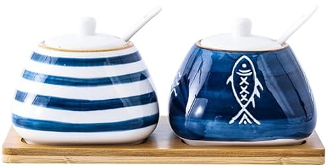 MAGICLULU Hand Painted Ceramic Seasoning Jar Set 4-Piece Kitchen Condiment Canisters Multi-Function Spice Storage Containers for Home Cooking