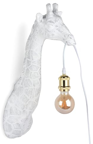 ADM - 'Giraffenkopf' - Wandleuchte mit Klassische moderne figurative Skulptur aus Harz mit handdekoriert Details - Weiß - H60 cm