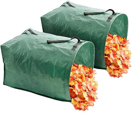 SUBEEN 2x272L Gartenabfallsack - Laubsack mit Henkel Gartenabfallbeutel - Gartensack - Laubsack, Grünabfallbeutel Faltbar für Gartenabfälle Laub Rasenpflanzung Grünschnitt (272L（67x76cm）)