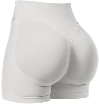 VOYJOY Women Workout Impact Shorts 2.5/ 3.6/ 4.5/ 6 Scrunch Butt Lifting Gym Seamless Booty Biker Shorts, Feather Beige, XS