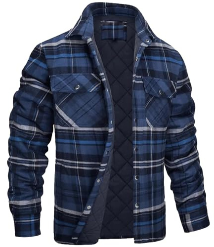 Veste chemise à carreaux pour homme - Veste d'hiver chaude de bûcheron - Veste polaire doublée avec bouton pression et poches de poitrine - Chemise en flanelle - Veste en flanelle épaisse - Veste de