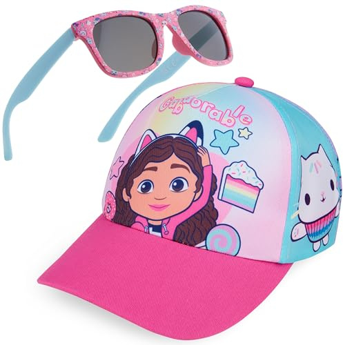 Get Trend Gabbys Dollhouse Set de Gafas de Sol y Gorra Niña Gorra Proteccion Solar Niño Gafas Sol Niña UV400 Viajes Accesorios (Rosa/Azul Gabby’s Dollhouse)