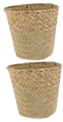 Hohopeti 2pcs Seagrass Woven Bin Small Basket for Bedroom Bathroom Office Storage Basket Fine Workmanship