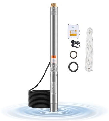 VEVOR Bomba Sumergible para Pozos Profundos con cable de 20 m, Caja de Control Externa Potencia de Salida 550 W Caudal de 100 L/min, Altura de Elevación de 53 m para Riego Industrial y Uso Doméstico