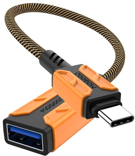 MOGOOD Adattatore OTG Type C a USB 3.0 Maschio a Femmina, Trasmissione Dati 5 Gbps, Cavo Nylon Intrecciato, Compatibile con iPhone 17 Pro Max, iPad, MacBook 2024, Galaxy S24, Huawei, Xiaomi.