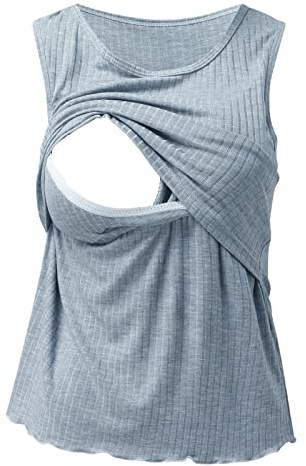 Generisch Ropa embarazada mujer maternidad verano sin mangas acanalado estampado camisetas de lactancia chaleco de lactancia materna con almohadillas de lactancia blusas Navidad