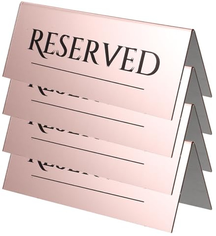 SAFIGLE Set da 4 Cartelli in Acrilico per Tavoli Riservati Segnaposto per Matrimoni e Ristoranti Cartellini per Posti a Sedere da 17 CM X 65 CM in Rosa Oro per Eventi e Riunioni di