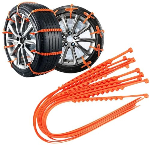 10PCS Snow Chains for Cars,Reusable Anti Snow Chain,Universal Mud Snow Tire Grips Chains for SUV Motorhome Pickup Vans,Emergency Non-Slip Cable Ties Winter Tyre Chain,for 14-24 Wheel Rims