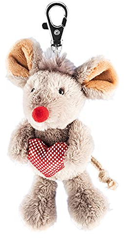 Schaffer 0234 Schlüsselanhänger Kuscheltier Maus mit Herz, 12 cm, grau-rot