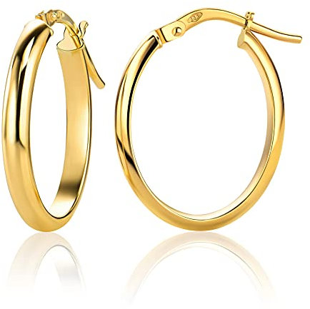 1 Paar Gold Ohrringe Creolen Oval Aus 14 Karat 585 Gelbgold (3 x 20 Ø mm) - PRIO141