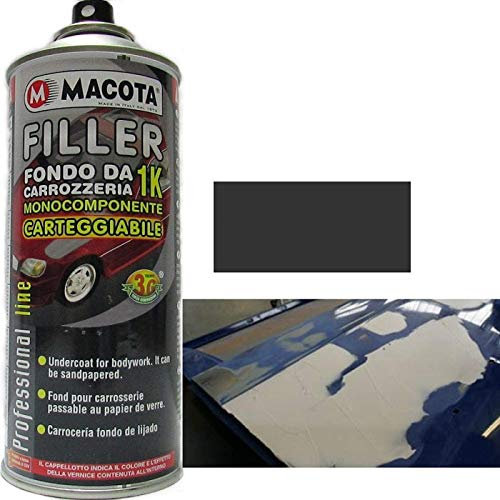 HITOPSELLER® MACOTA FILLER FONDO RIEMPITIVO DA CARROZZERIA 1K GRIGIO SCURO 400 ML VERNICE SPRAY MONOCOMPONENTE CARTEGGIABILE AUTO MOTO CAMPER PROFESSIONALE CARROZZIERE