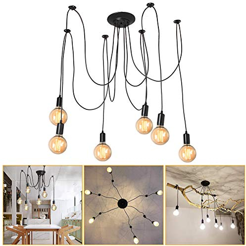 lampen Spinne Kronleuchter, DIY Deckenleuchte Pendelleuchte Lampe Kopf Halter Retro Industry Ceiling Light Speisesaal für Schlafzimmer Wohnzimmer Esszimmer Hotel Dekoration (6 Kopf)