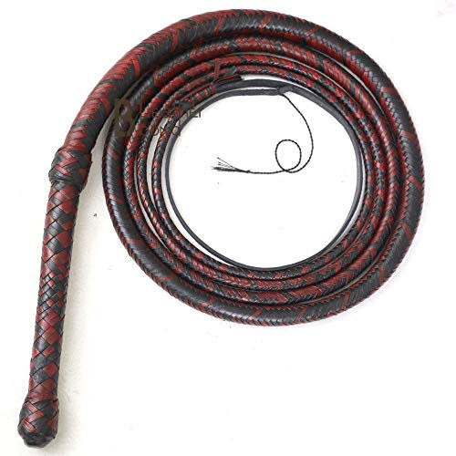 Bull Whip 06 Foot 16 Plaits Kangaroo Hide Leather Equestrian Bullwhip Leather Flexible Belly & Leather Flexible Bolster Inside Red & Black