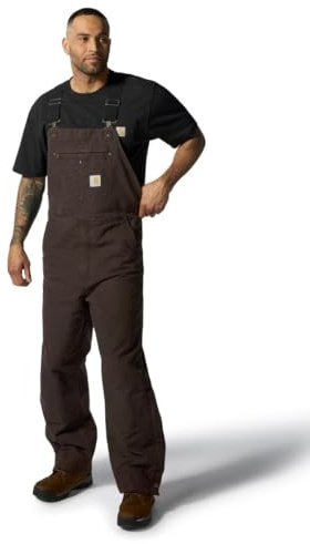 Carhartt Men's Washed Duck Insulated Bib Overall, Dark Brown, Large