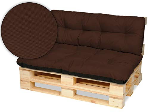 SuperKissen24. Palettenkissen Palettenauflagen Sitzkissen - 120x80 cm und Rückenlehne 120x38 cm - Outdoor und Indoor - braun