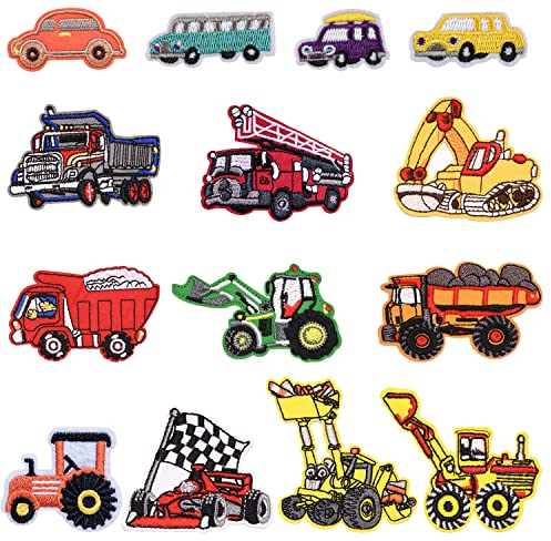 Sunshine Smile Patch Sticker Cars, 14 Aufnäher Kinder, Patches zum Aufbügeln für DIY