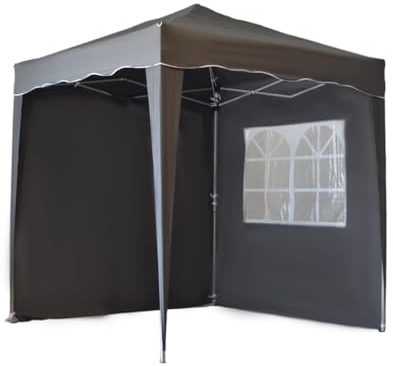 Defacto Faltpavillon 2x2m Pavillon Gartenzelt Ink 2-Seitenteile Popup-Faltbar 100% Polyester- Wasserdicht Tragetasche, Spanseile& Herring GRAU