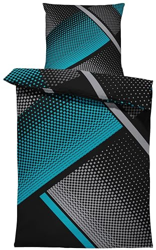 one-home Bettwäsche 135x200 cm Mikrofaser Bettbezug Fotodruck modern weich und kuschelig knitterfrei für Sommer und Winter geeignet, Farbe:Geometrisch Petrol, Größe:4 teilig 135x200 cm