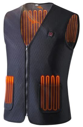 INF Uppvärmd väst för män och kvinnor, USB elektrisk värmeväst varm, 3 temperaturnivåer, elektrisk uppvärmd, varm väst för motorcykel, jakt, utomhus, camping, skidåkning (XL), svart