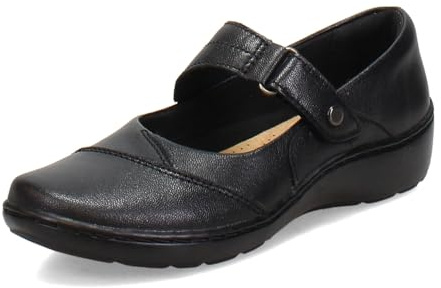 Clarks Zapatos Planos Cora Gema Mary Jane para Mujer, Cuero Negro, 9
