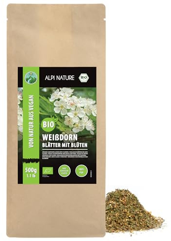 Alpi Nature Aubepine Tisane BIO 500g, Тhé en Vrac, Feuilles et Fleurs d'Aubépine Séchées et Coupées