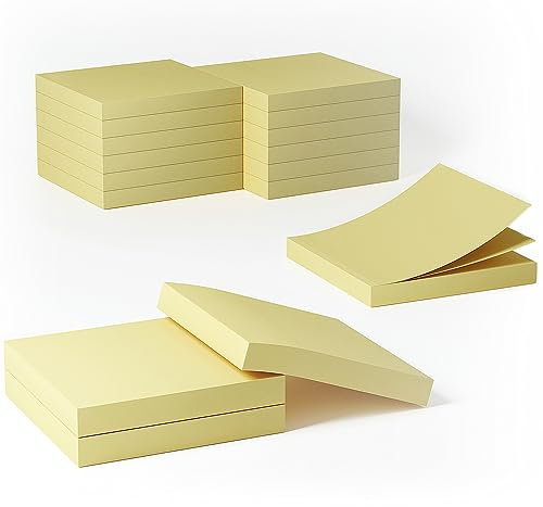 12 Blöcken 76 x 76 mm Classics gelbe Haftnotizen, selbstklebende Notizblöcke Sticky Notes Büronotizen,80-Blätter/Pad
