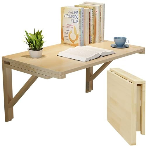 Morlinca Tavolino Pieghevole, Tavolo Pieghevole a Muro, Tavolo Richiudibile Salvaspazio, Scrivania Pieghevole Legno, Scrivania Sospesa per Salotto, Cucina, Camera da Letto,60 * 40cm/23.6 * 15.7in