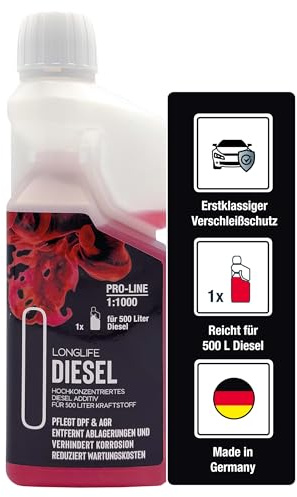 LIFETIME Longlife Diesel Additiv Konzentrat Pro-Line | Diesel Zusatz | Reicht für 9-10 Tankfüllungen | Diesel Reiniger I Diesel Systemreiniger I DPF Reiniger I Diesel Injektor Reiniger I 500ml