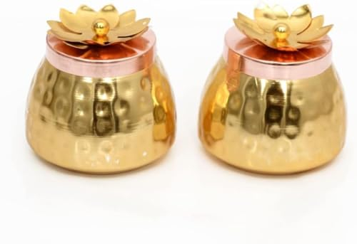 Kalakriti Hammered Gold Copper Finish Dryfruits Jar with Lid| Storage Containers for Coffee Bean Loose Leaf Tea Sugar seasoning | Dining Table Decor/Parties| Indian Diwali Gift (Set of 2, 4x4 inch)