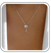 Xduargs Boho Crystal Palm Necklace Choker Cute Coconut Tree Pendant Necklace Vintage Rhinestone Palm Tree Necklace Tropical Coconut Tree Summer Beach Necklace Jewelry for Women and Girls(Silver)